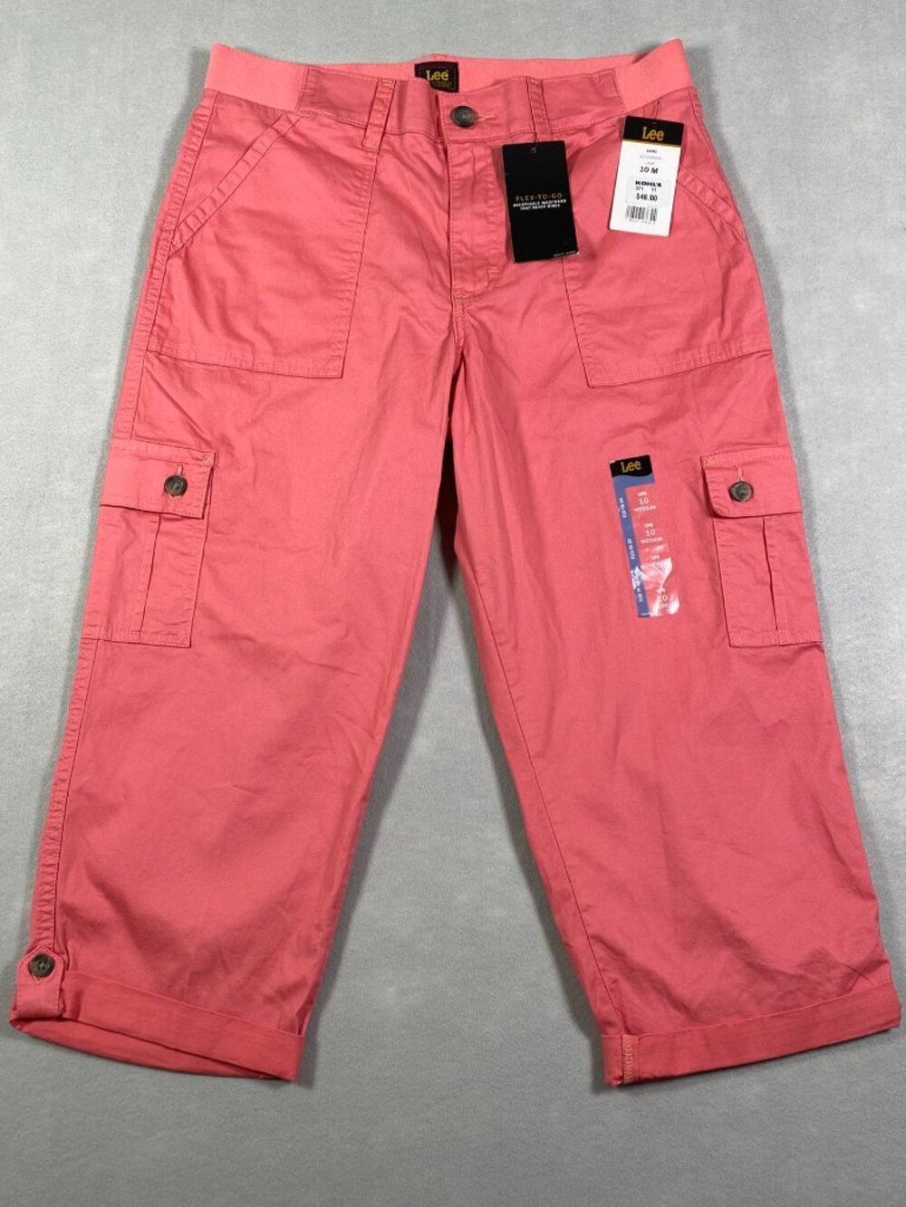 Lee Pants Pink Capri Flex to Go Cargo Mid Rise Stretch Womens Size 10M NWT